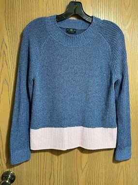 Club Monaco Two-Tone Crewneck Sweater in Blue and Light Pink